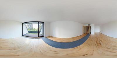 Panorama 360 view in modern white empty loft apartment interior of living room hall, full  seamless 360 degrees angle view panorama in equirectangular spherical equidistant projection. VR AR content photo