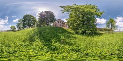 full seamless spherical hdri panorama 360 degrees angle view near stone abandoned ruined palace and park complex in equirectangular projection, VR AR virtual reality content photo