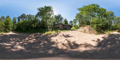 full seamless panorama 360 by 180 angle view ruined abandoned military fortress of the First World War in forest in equirectangular spherical projection, skybox VR content photo