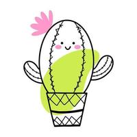 Cute cactus with face. Doodle icon. Postcard decor element. Flower in pot. vector