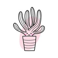 Cute cactus with face. Doodle icon. Postcard decor element. Flower in pot. vector