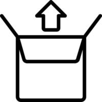 Image of an open package box with an arrow coming out as an illustration of the package being opened or unloaded. vector