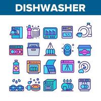 Dishwasher Utensil Collection Icons Set Vector