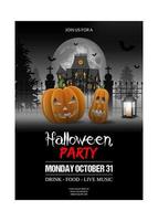 halloween party poster with pumpkins and haunted house vector