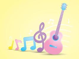 cute pastel guitar with music note graphic elements on yellow background