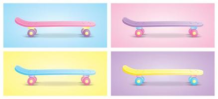 cute girly pastel skatebord illustration vector collection