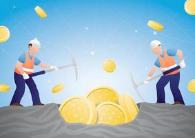 two miner is digging mine to find cryptocurrency. cryptocurrency mining illustration vector. vector