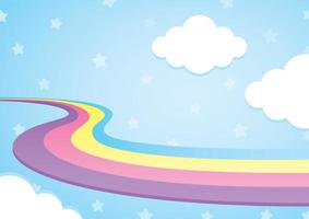 lindo colorido kawaii arco iris camino con nube en cielo azul ilustración vector