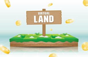 virtual land 3d illustration vector with coin graphic element
