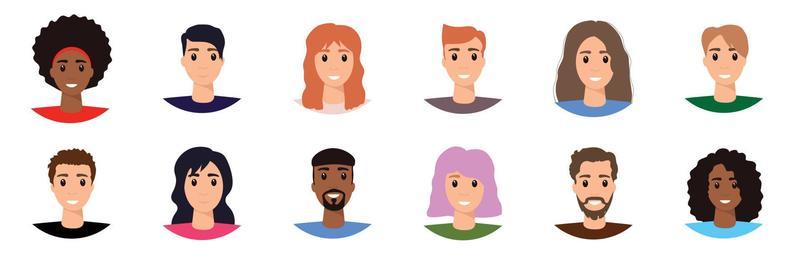 Funny Avatar People Square Icon Set Profile Diverse Faces For