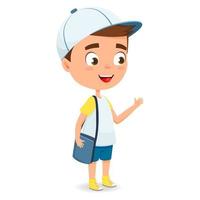 Schoolboy with with backpack . School time. Cute vector cartoon character for books, banners, certificate.
