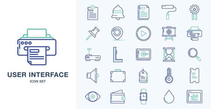 Basic ui, Essential, Icon, web, icon set, outline coloured icon set vector
