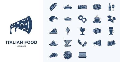 Italian food solid icon set vector