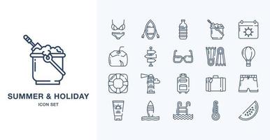 Summer and Holiday outline icon set vector