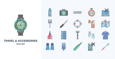 Travel and vacation Accessories flat icon set vector