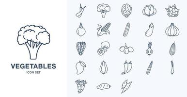 Fresh Vegetables outline icon set vector