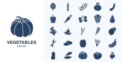 Fresh Vegetables solid icon set vector