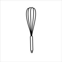 Kitchen whisk in outline style isolated on white background . Kitchen tool icon vector