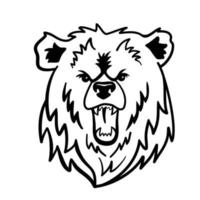 el oso grizzly enojado gruñe y muestra los dientes. logotipo negro con gran oso salvaje. la ilustración vectorial está aislada en el fondo blanco. vector