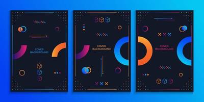 Dark cover design in memphis style with gradient shapes vector