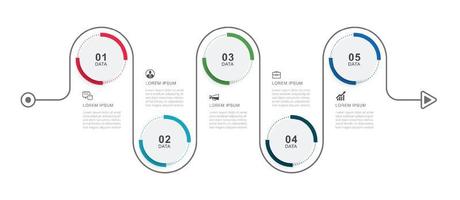 Infographics circle timeline with 5 number data template. Vector illustration abstract background.