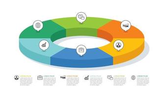 Infographics  cylinder timeline with 6 number data template. Vector illustration abstract background.