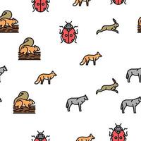 Wild Animals, Bugs And Birds Vector Seamless Pattern