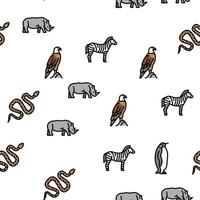 Zoo Animals, Birds And Snakes Vector Seamless Pattern