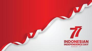 'Indonesian Independence Day' banner with red and white flag ribbon on a white background. vector
