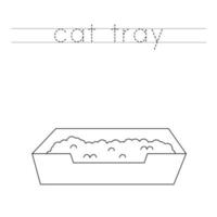 Trace the letters and color cat tray. Handwriting practice for kids. vector