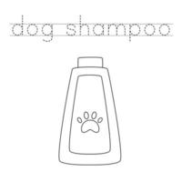 Trace the letters and color dog shampoo. Handwriting practice for kids. vector