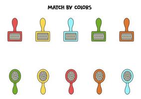 Color matching game for preschool kids. Match pet combs by colors. vector