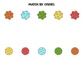Color matching game for preschool kids. Match balls by colors. vector