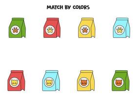 Color matching game for preschool kids. Match pet nutrition by colors. vector