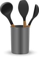 cuchara de cocina en una taza de aluminio con tonos negros vector