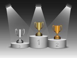 Championship trophies arranged on stage vector