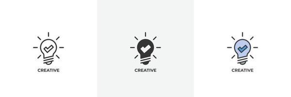 icono creativo. línea, versión en color de contorno sólido y relleno, contorno y signo de vector relleno. símbolo de idea, ilustración de logotipo. gráficos vectoriales