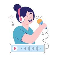 An amazing flat illustration of podcast singing vector