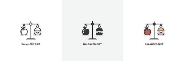 icono de dieta equilibrada. línea, versión en color de contorno sólido y relleno, contorno y signo de vector relleno. símbolo de idea, ilustración de logotipo. gráficos vectoriales