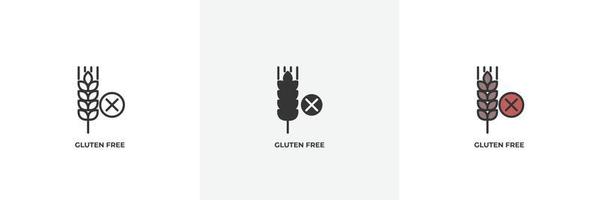 icono sin gluten. línea, versión en color de contorno sólido y relleno, contorno y signo de vector relleno. símbolo de idea, ilustración de logotipo. gráficos vectoriales