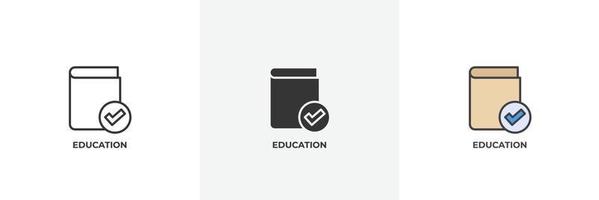 icono de la educación. línea, contorno sólido y relleno versión en color, contorno y signo de vector relleno. símbolo de idea, ilustración de logotipo. gráficos vectoriales