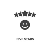 Vector sign of five stars symbol is isolated on a white background. icon color editable.