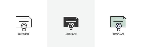 icono de certificado. línea, versión en color de contorno sólido y relleno, contorno y signo de vector relleno. símbolo de idea, ilustración de logotipo. gráficos vectoriales