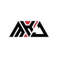 MKJ triangle letter logo design with triangle shape. MKJ triangle logo design monogram. MKJ triangle vector logo template with red color. MKJ triangular logo Simple, Elegant, and Luxurious Logo. MKJ