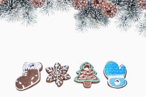 Set of colorful gingerbread cookies isolated on white background. photo