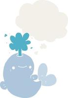 cartoon whale spouting water and thought bubble in retro style vector