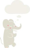 elefante de dibujos animados y burbuja de pensamiento en estilo retro vector