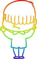 rainbow gradient line drawing cartoon boy with untidy hair vector