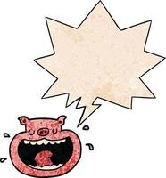 cartoon obnoxious pig and speech bubble in retro texture style vector