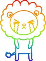 rainbow gradient line drawing cartoon crying lion vector